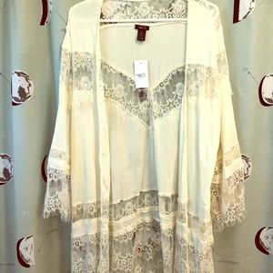 Rue 21 lacy cream kimono/robe style cardigan NWT